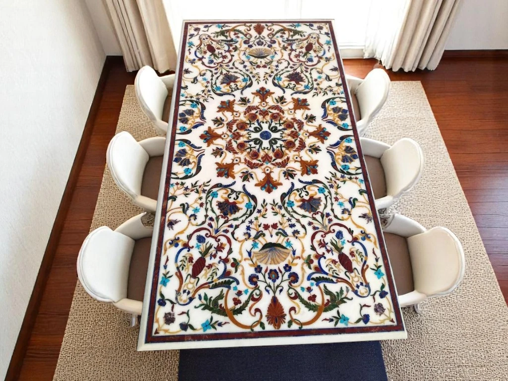 Rectangular White Marble Dining Room Table - Elevate Your Dining Space 